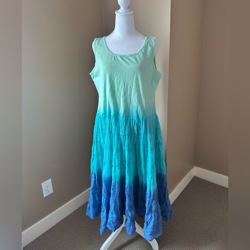 Sleeveless Ombre Maxi Dress in Mint to Deep Blue